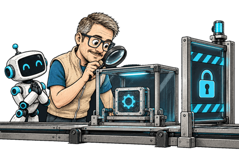 Fiodar inspects a module in a test chamber before a locked release gate.